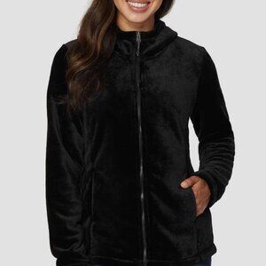 Black Fleece Fur Zip-Up Jacket